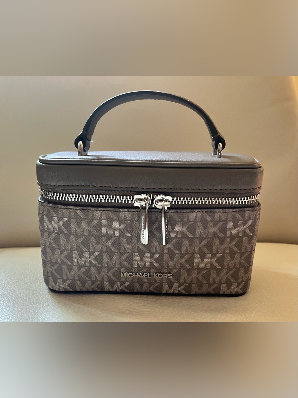 Michael Kors Vivi Small Signature Logo Vanity Crossbody Bag in Mushroom